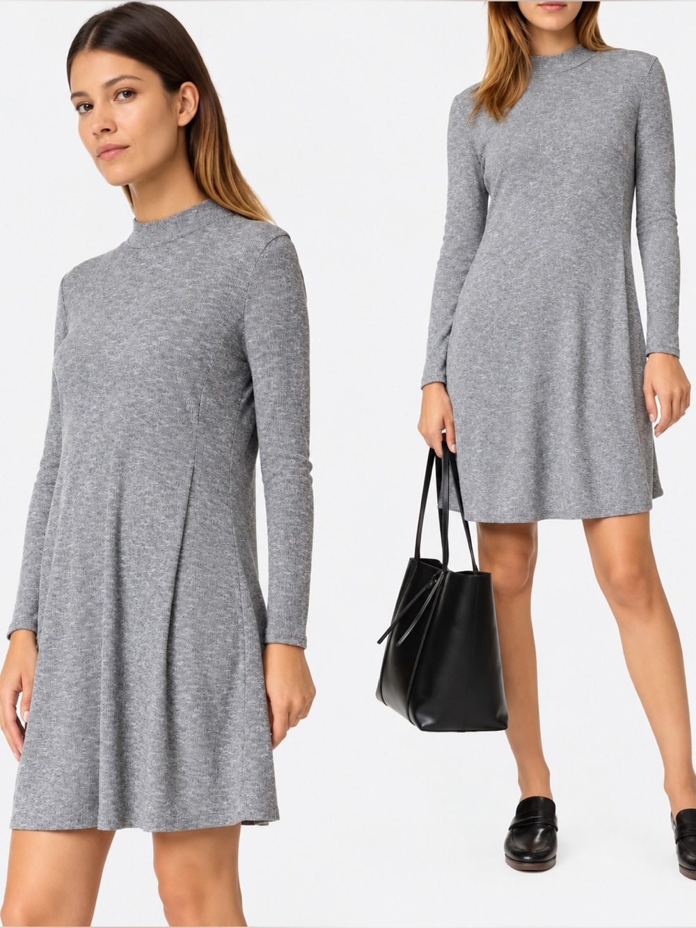 Madewell Cityblock Mockneck Ribbed Knit Dress Gray Size L